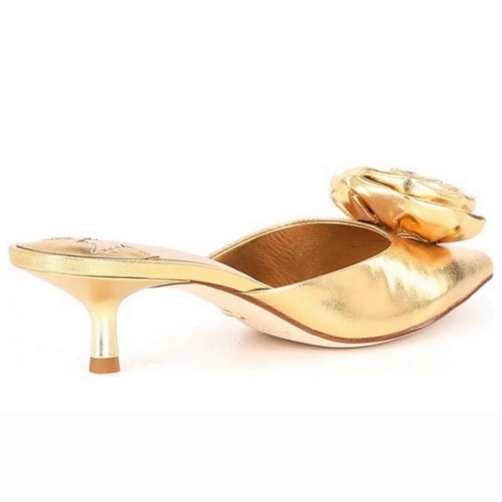 NWT Antonio Melani x Jennifer Sumko Jensy Metallic Coated Flower Dress Mules - Picture 3 of 11